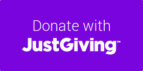 The words Donate with Just Giving in a white font on a dark purple background